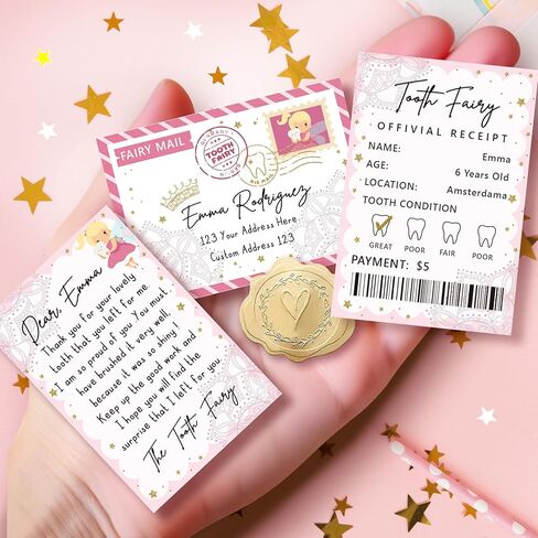 تتضمن مجموعة بطاقات مجموعة الأسنان الصغيرة 20 بطاقة إيصالات، و20 ظرفًا، و20 حرفًا من جنية الأسنان، و20 ملصقًا شمعيًا، مثالية كمكافأة للفتيات في المنزل أو المدرسة -04 in Kuwait