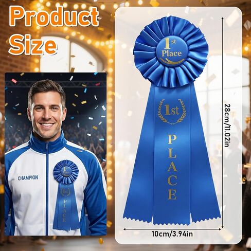 1st Place Rosette Ribbon Blue First Prize Award Ribbons, Honorable Participation Badge Ribbons for Competitions Sports Events Dance Show Science Fair Medal Ribbon for Awards, 11.02 x 3.94 Inches in Kuwait