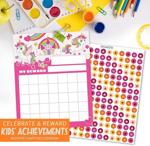مخطط ملصقات النجوم لسلوك الأطفال - 25 حوافز مخطط مكافآت ملصق للأطفال الصغار، مخطط سلوك للأطفال في المنزل والفصل الدراسي، حافز يونيكورن للفصل الدراسي الذي يجب اقتناؤه in Kuwait