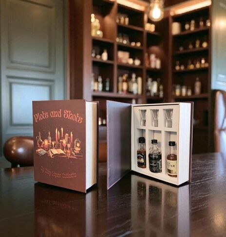 Boozy Books Storage Box, Hidden Miniature Spirit Bottle Holder with Shot Glasses, Warm Taupe Hardcover Aesthetic(Sipping Between the Lines) in Saudi Arabia