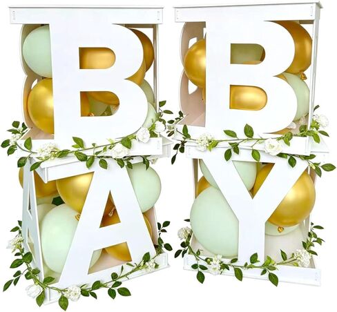 Fonder Mols Baby Boxes with Letters White 4pcs Wooden Decorative Party Blocks for Baby Shower Gender Reveal Centerpiece Decorations (no balloons) in Kuwait