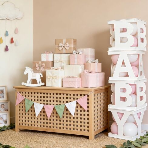 Fonder Mols Baby Boxes with Letters White 4pcs Wooden Decorative Party Blocks for Baby Shower Gender Reveal Centerpiece Decorations (no balloons) in Kuwait