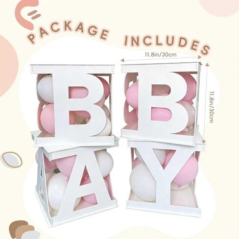 Fonder Mols Baby Boxes with Letters White 4pcs Wooden Decorative Party Blocks for Baby Shower Gender Reveal Centerpiece Decorations (no balloons) in Kuwait