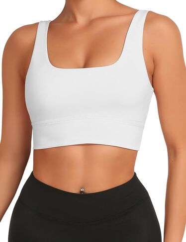 Buauty Sports Bras for Women, Medium Support Scoop Neck U Back Workout Bra for Yoga Running Gym White L in Saudi Arabia