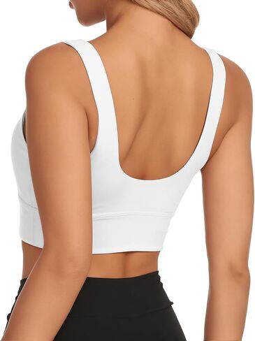 Buauty Sports Bras for Women, Medium Support Scoop Neck U Back Workout Bra for Yoga Running Gym White L in Saudi Arabia