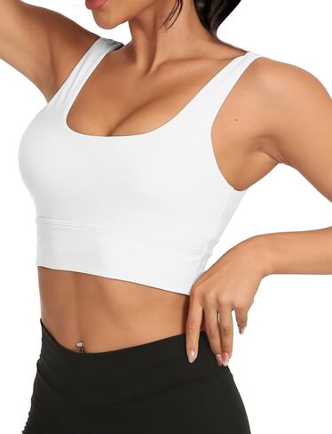 Buauty Sports Bras for Women, Medium Support Scoop Neck U Back Workout Bra for Yoga Running Gym White L in Saudi Arabia