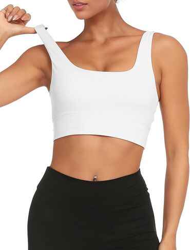 Buauty Sports Bras for Women, Medium Support Scoop Neck U Back Workout Bra for Yoga Running Gym White L in Saudi Arabia