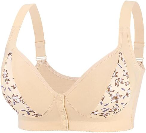 Everyday Floral Print Bra Adjustable Straps and Front Button Closure for Women in Kuwait