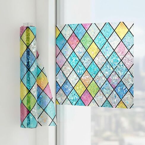 Stained Glass Window Film Static Cling, Privacy UV Blocking No Glue, for Home Bathroom Office, 11.8x39 in in Saudi Arabia
