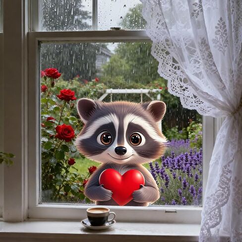 قطعة واحدة من ملصق نافذة الراكون اللطيف، ملصقات حيوانات مضحكة مزدوجة الجوانب للسيارات، ملصق نافذة عاشق الراكون لغرفة المزرعة والفصول الدراسية وغرفة الأطفال (الراكون الصديق) in Kuwait