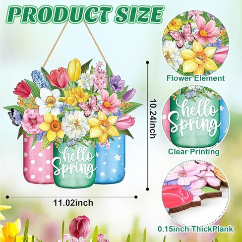 Hello Spring Wreath for Front Door Sign Wall Signs Decoration,Flower Wreath Sign Spring Welcome Hanging for Home Wall Decor Party Outdoor indoor Supply Easter Decoration in Saudi Arabia