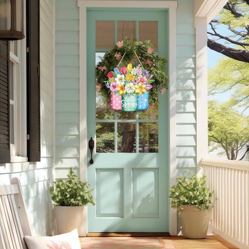 Hello Spring Wreath for Front Door Sign Wall Signs Decoration,Flower Wreath Sign Spring Welcome Hanging for Home Wall Decor Party Outdoor indoor Supply Easter Decoration in Saudi Arabia