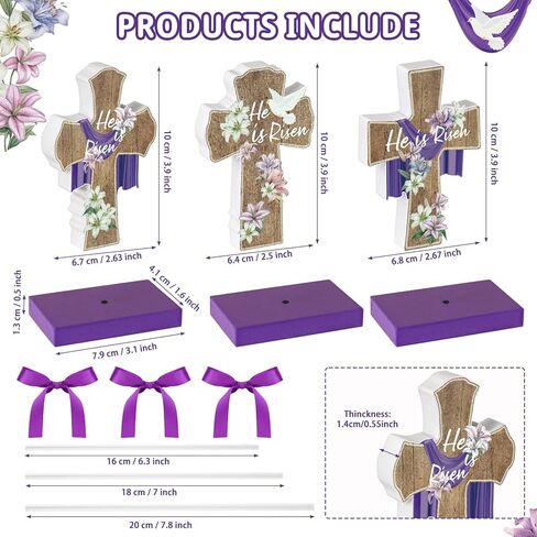 3 قطع من ديكور الطاولة He Is Risen، ديكورات عيد الفصح الدينية للمكتب المنزلي، ديكور عيد الفصح المسيحي، قطعة مركزية خشبية متقاطعة من يسوع الريفي للطاولات والمكتب وصينية متدرجة وعمل المطبخ في المزرعة in Kuwait