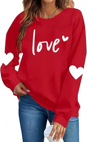 Valentine's Day Sweatshirt for Women Funny Love Heart Shirts Casual Valentines Gifts Pullover Sweater in Saudi Arabia