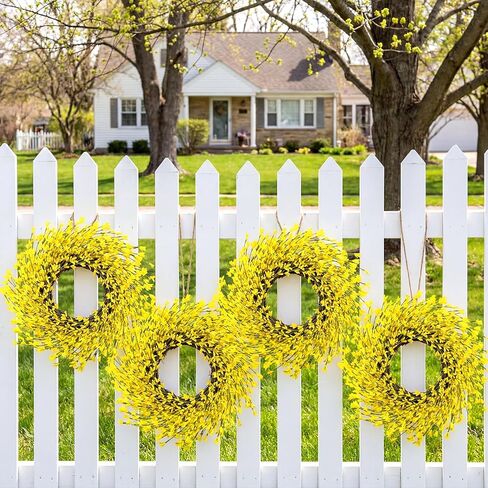 XunYee 4 Pcs 14 Inch Yellow Forsythia Wreath Small Spring Floral Wreath for Front Door Farmhouse Home Porch Wall Decor Housewarming Gift in Saudi Arabia