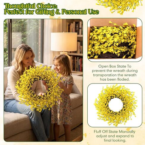 XunYee 4 Pcs 14 Inch Yellow Forsythia Wreath Small Spring Floral Wreath for Front Door Farmhouse Home Porch Wall Decor Housewarming Gift in Saudi Arabia