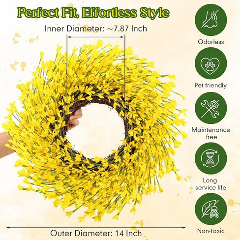 XunYee 4 Pcs 14 Inch Yellow Forsythia Wreath Small Spring Floral Wreath for Front Door Farmhouse Home Porch Wall Decor Housewarming Gift in Saudi Arabia