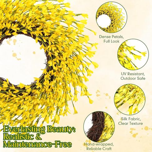 XunYee 4 Pcs 14 Inch Yellow Forsythia Wreath Small Spring Floral Wreath for Front Door Farmhouse Home Porch Wall Decor Housewarming Gift in Saudi Arabia