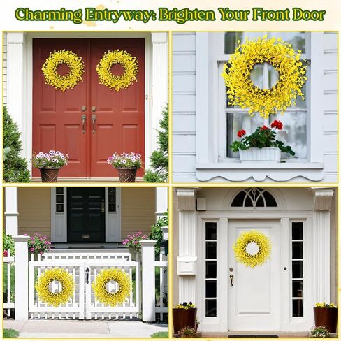 XunYee 4 Pcs 14 Inch Yellow Forsythia Wreath Small Spring Floral Wreath for Front Door Farmhouse Home Porch Wall Decor Housewarming Gift in Saudi Arabia