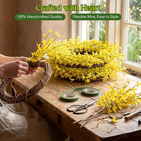 XunYee 4 Pcs 14 Inch Yellow Forsythia Wreath Small Spring Floral Wreath for Front Door Farmhouse Home Porch Wall Decor Housewarming Gift in Saudi Arabia
