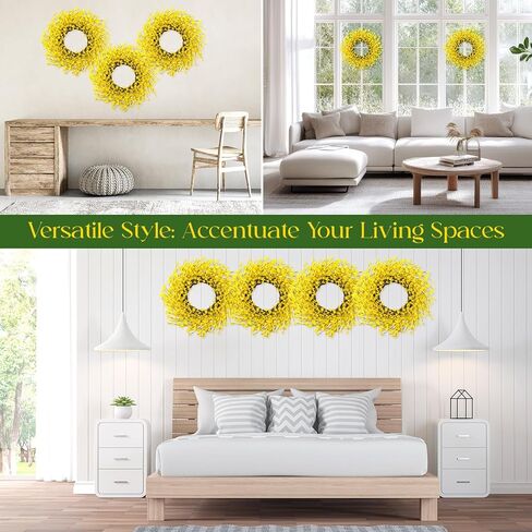 XunYee 4 Pcs 14 Inch Yellow Forsythia Wreath Small Spring Floral Wreath for Front Door Farmhouse Home Porch Wall Decor Housewarming Gift in Saudi Arabia