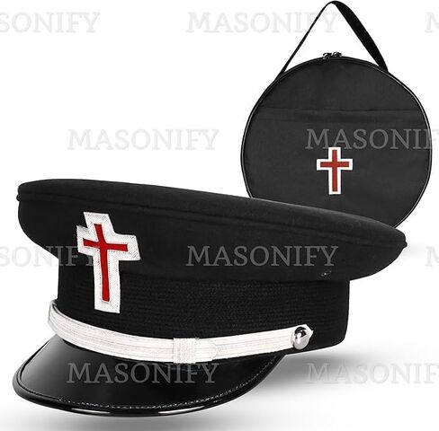 قبعة Masonic Knight Templar مطرزة يدويًا مع حقيبة حمل - غطاء رأس ضابط ممتاز مع شعار الصليب الأحمر - مقاسات من S إلى XXL in Saudi Arabia