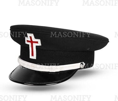 قبعة Masonic Knight Templar مطرزة يدويًا مع حقيبة حمل - غطاء رأس ضابط ممتاز مع شعار الصليب الأحمر - مقاسات من S إلى XXL in Saudi Arabia