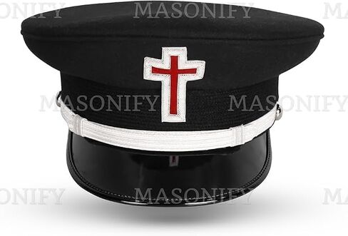 قبعة Masonic Knight Templar مطرزة يدويًا مع حقيبة حمل - غطاء رأس ضابط ممتاز مع شعار الصليب الأحمر - مقاسات من S إلى XXL in Saudi Arabia