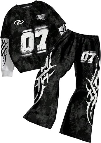 SHENHE Boy's 2 Piece Outfits Sweat Set Y2k Graphic Sweatshirt and Baggy Sweatpants Sweatsuit in Saudi Arabia