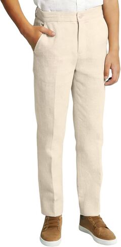 Boys Linen Suits Pants Kids Lightweight Flat Front Dress Pants for Toddler Boy Teens Formal School Uniform Trousers in Saudi Arabia