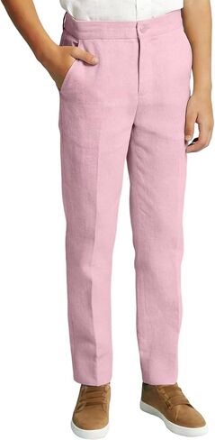Boys Linen Suits Pants Kids Lightweight Flat Front Dress Pants for Toddler Boy Teens Formal School Uniform Trousers in Saudi Arabia