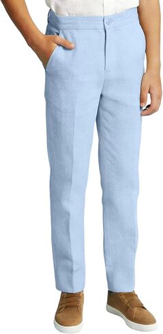 Boys Linen Suits Pants Kids Lightweight Flat Front Dress Pants for Toddler Boy Teens Formal School Uniform Trousers in Saudi Arabia