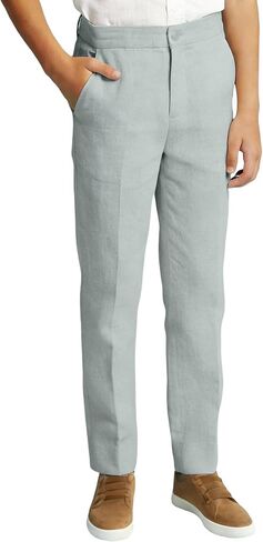 Boys Linen Suits Pants Kids Lightweight Flat Front Dress Pants for Toddler Boy Teens Formal School Uniform Trousers in Saudi Arabia