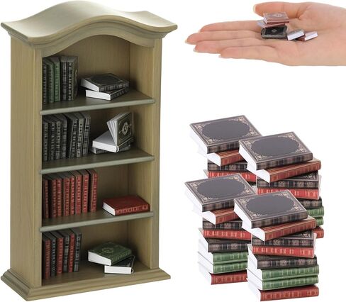 36Pcs 1:12 Scale Miniatures Dollhouse Books and 1 Wooden Bookcase,4 Floors Furniture Display Bookshelf Cabinet Mini Assorted Books,Dollhouse Decoration Accessories for Home Bedroom(White) in Kuwait