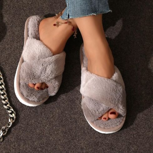 Womens Slippers Cross Band Cozy Plush Home Slippers Indoor Outdoor Slide Slipper in Saudi Arabia
