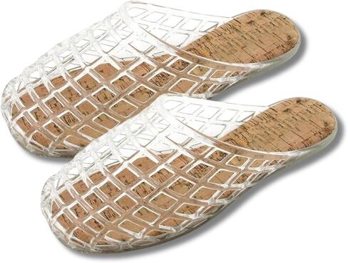 Women's Transparent Woven Jelly Slides with Cork Insole Hollow Mesh Mules Summer Fashion 2025 in Kuwait