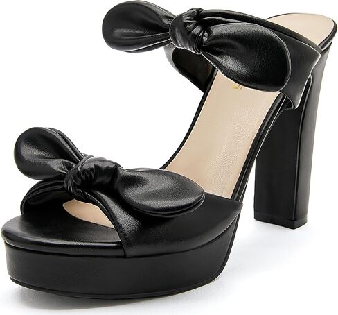 صنادل نسائية من Rsxses بكعب عريض صنادل بشريط للكاحل صنادل دائرية مفتوحة عند الأصابع بعقدة على شكل فيونكة وكعب عالٍ لحفلات الزفاف in Kuwait