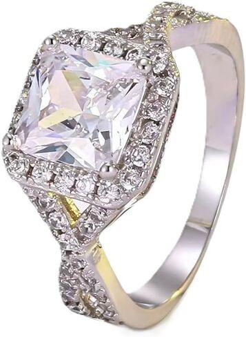 خاتم خطوبة نسائي من WANGYUSHENG مقاس 2.6 قيراط مركز 8 مم مكعب زركونيا، خاتم سوليتير على شكل حبل ملتوي فاخر (مقاس أمريكي 9)، فضي in Kuwait