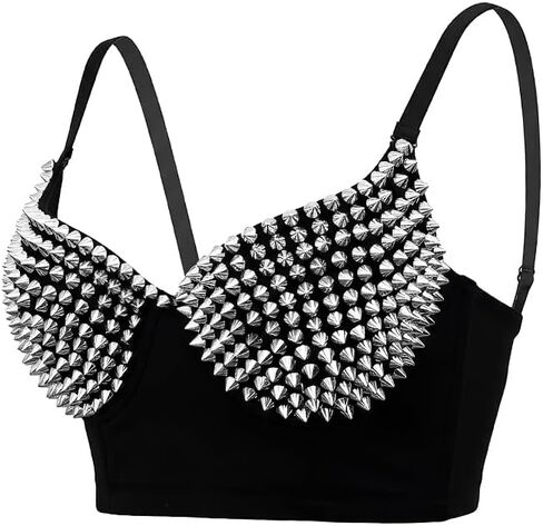 Women Spiked Studded Punk Goth Rivet Bustier Corset Crop Tops in Saudi Arabia