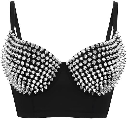 Women Spiked Studded Punk Goth Rivet Bustier Corset Crop Tops in Saudi Arabia