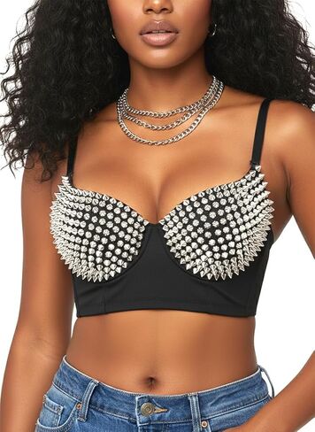 Women Spiked Studded Punk Goth Rivet Bustier Corset Crop Tops in Saudi Arabia