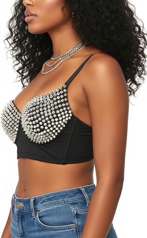 Women Spiked Studded Punk Goth Rivet Bustier Corset Crop Tops in Saudi Arabia