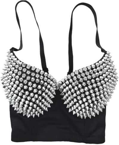 Women Spiked Studded Punk Goth Rivet Bustier Corset Crop Tops in Saudi Arabia