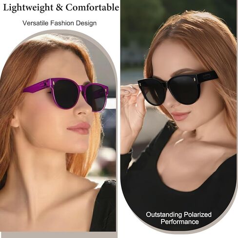 JALEBI Polarized Fit Over Glasses Sunglasses for Women Large Round Cat Eye Shades UV400 Protection Lightweight for Driving in Saudi Arabia