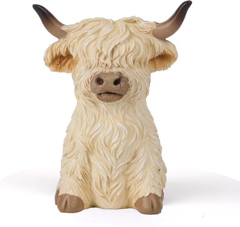 ديكور بقرة المرتفعات للمنزل، تماثيل أبقار المرتفعات البيضاء للحمام وطاولة القهوة ورف الكتب والمطبخ، هدايا لهواة جمع البقر والأطفال والنساء، 4 بوصات (أبيض) in Kuwait