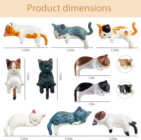 10 قطع تماثيل صغيرة للقطط - ديكور لطيف للقطط من الراتنج للوحة قيادة السيارة، المكتب، المنزل | منحوتة كيتي متينة ورائعة، زخارف مصغرة للقطط in Kuwait