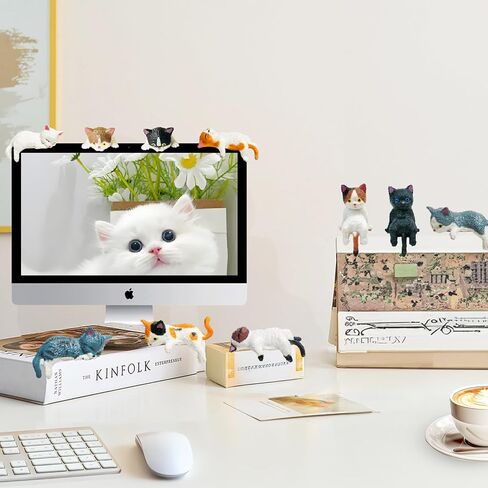 10 قطع تماثيل صغيرة للقطط - ديكور لطيف للقطط من الراتنج للوحة قيادة السيارة، المكتب، المنزل | منحوتة كيتي متينة ورائعة، زخارف مصغرة للقطط in Kuwait