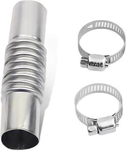 Car Exhaust Pipe Connector Kit, Stainless Steel Diesel Heater Exhaust Pipe, 5.11" x 1.06" Exhaust Pipes Connector with 2 Clamps, Straight Corrugated Air Heater Pipes Tube Connectors (Silver) in Kuwait