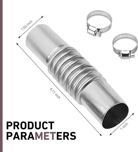 Car Exhaust Pipe Connector Kit, Stainless Steel Diesel Heater Exhaust Pipe, 5.11" x 1.06" Exhaust Pipes Connector with 2 Clamps, Straight Corrugated Air Heater Pipes Tube Connectors (Silver) in Kuwait