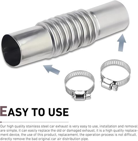 Car Exhaust Pipe Connector Kit, Stainless Steel Diesel Heater Exhaust Pipe, 5.11" x 1.06" Exhaust Pipes Connector with 2 Clamps, Straight Corrugated Air Heater Pipes Tube Connectors (Silver) in Kuwait